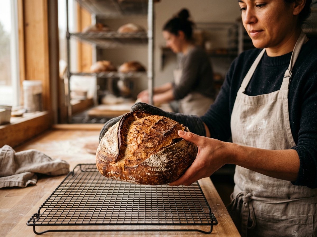 Freshly baked sourdough loaf